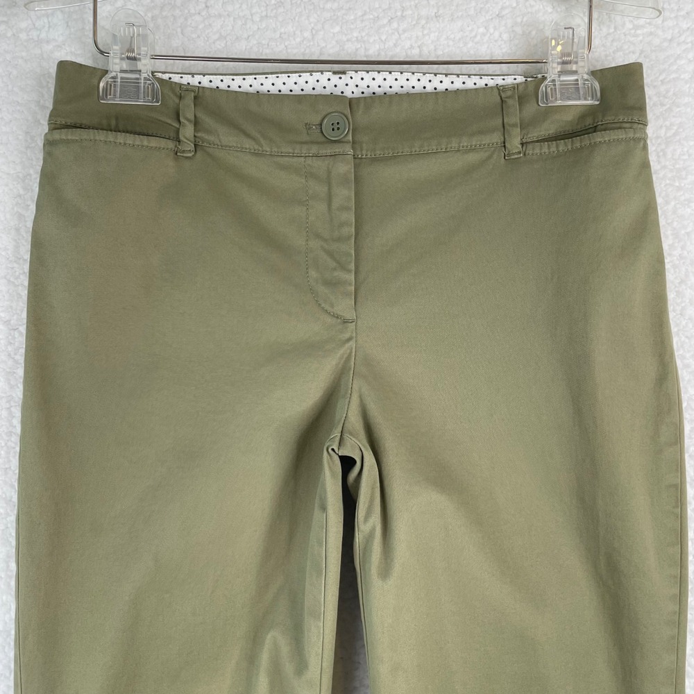 Talbots Perfect Crop Pants 4P Olive Green Button Hem Stretch Cotton Trousers